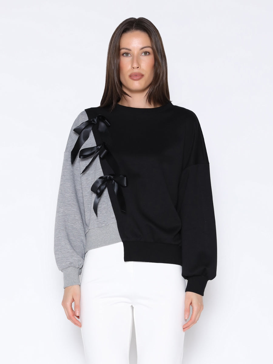 Bow Detailed Color Block Sweatshirt