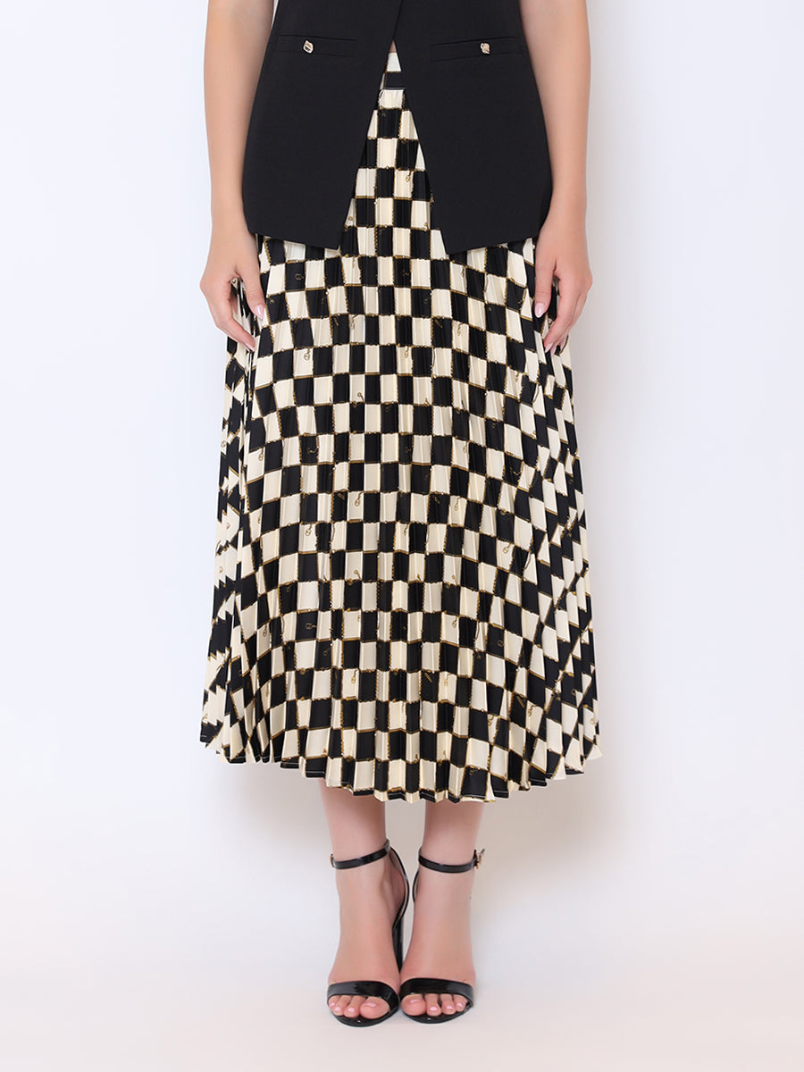 Check Print Pleated Skirt