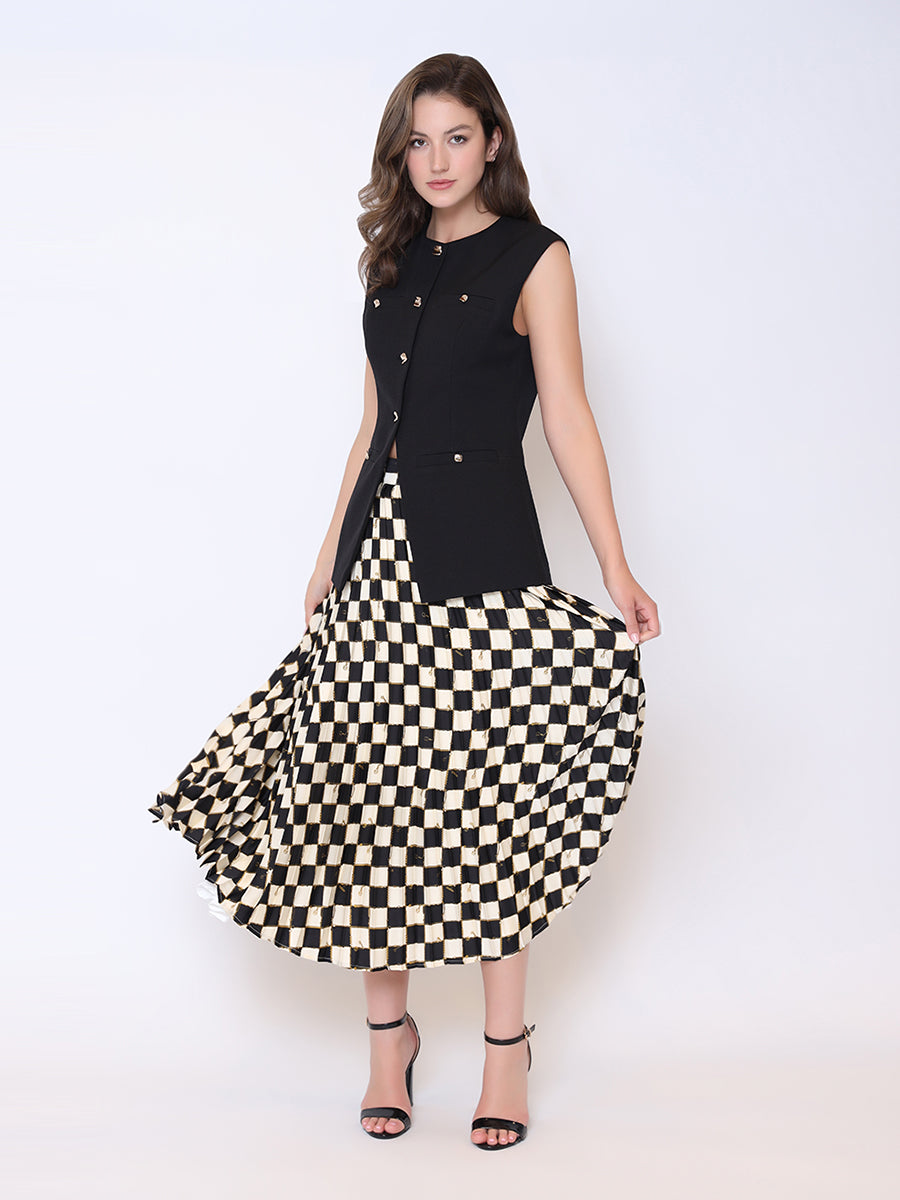 Check Print Pleated Skirt