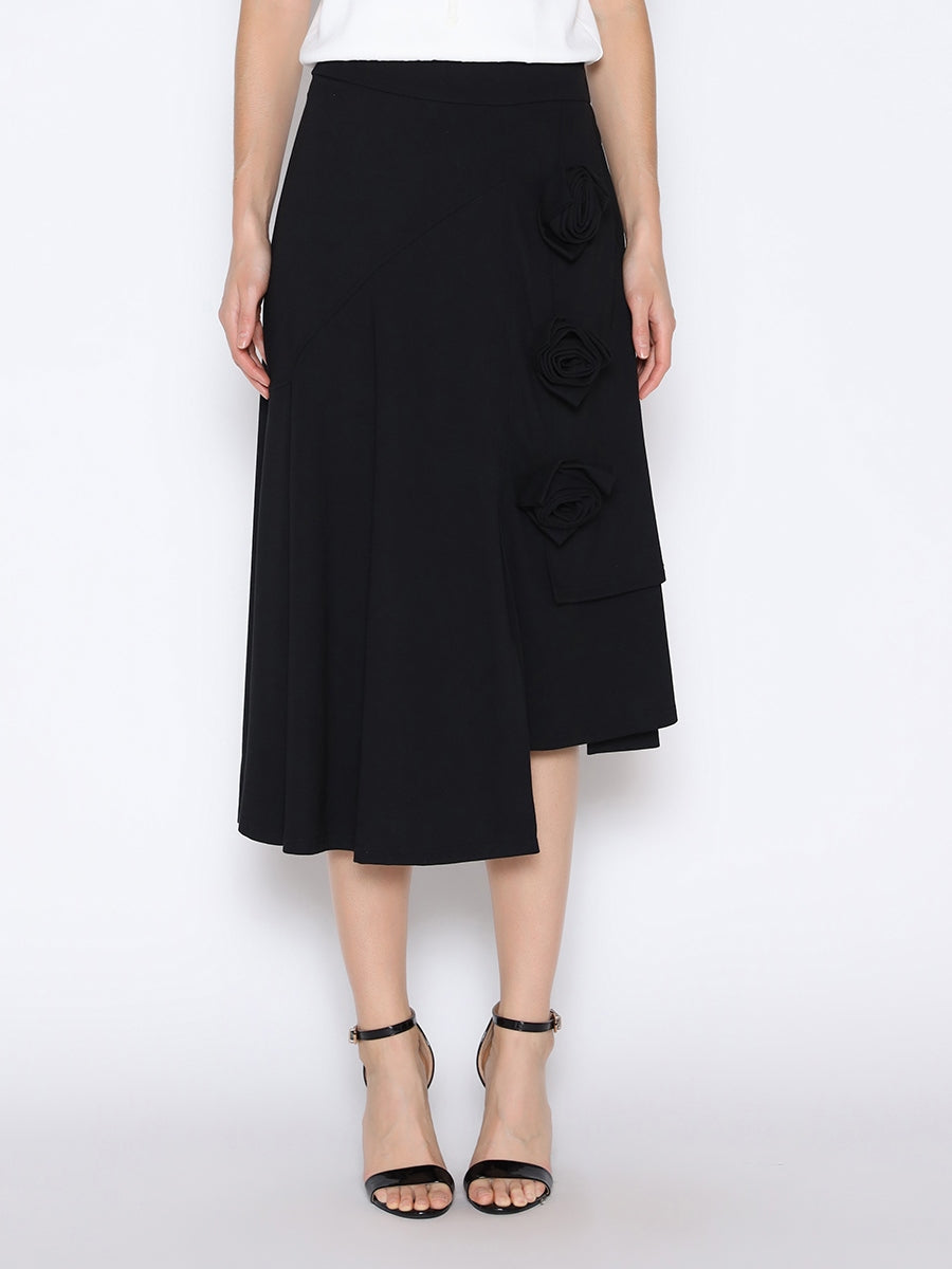 Rose Flower Detailed Asymmetrical Hem Skirt