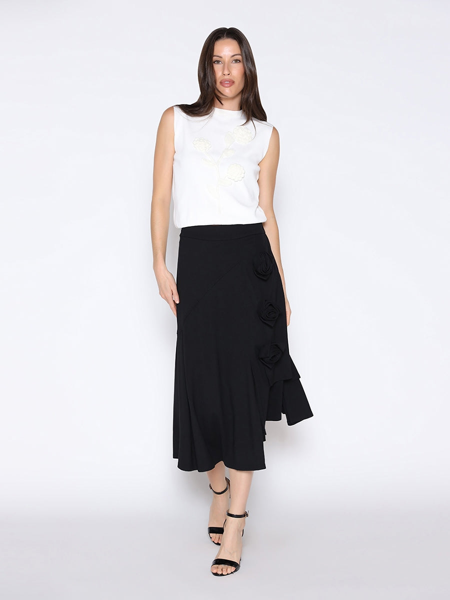 Rose Flower Detailed Asymmetrical Hem Skirt