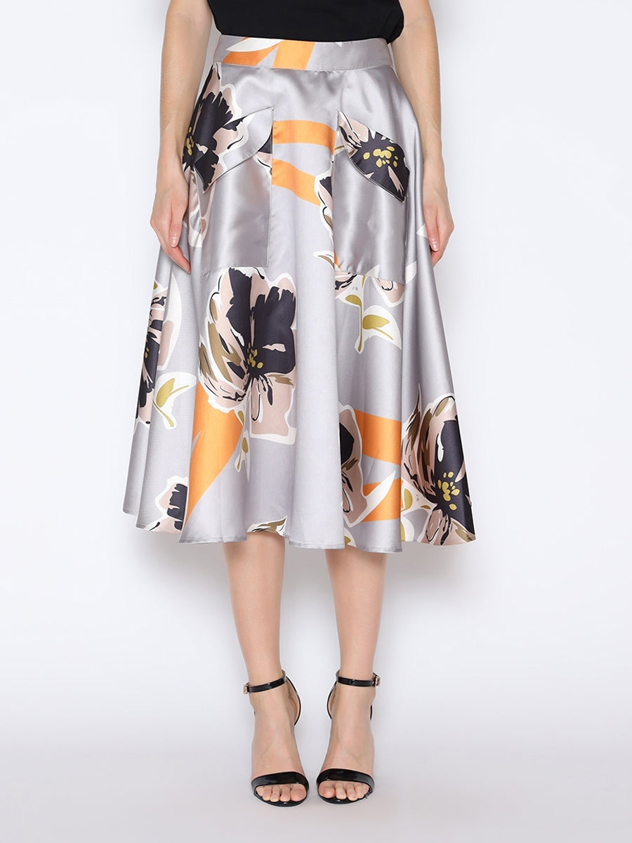 Floral Print A-Line Midi Skirt