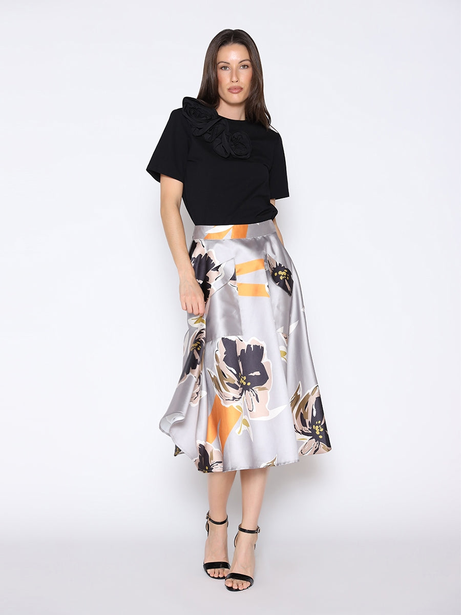 Floral Print A-Line Midi Skirt