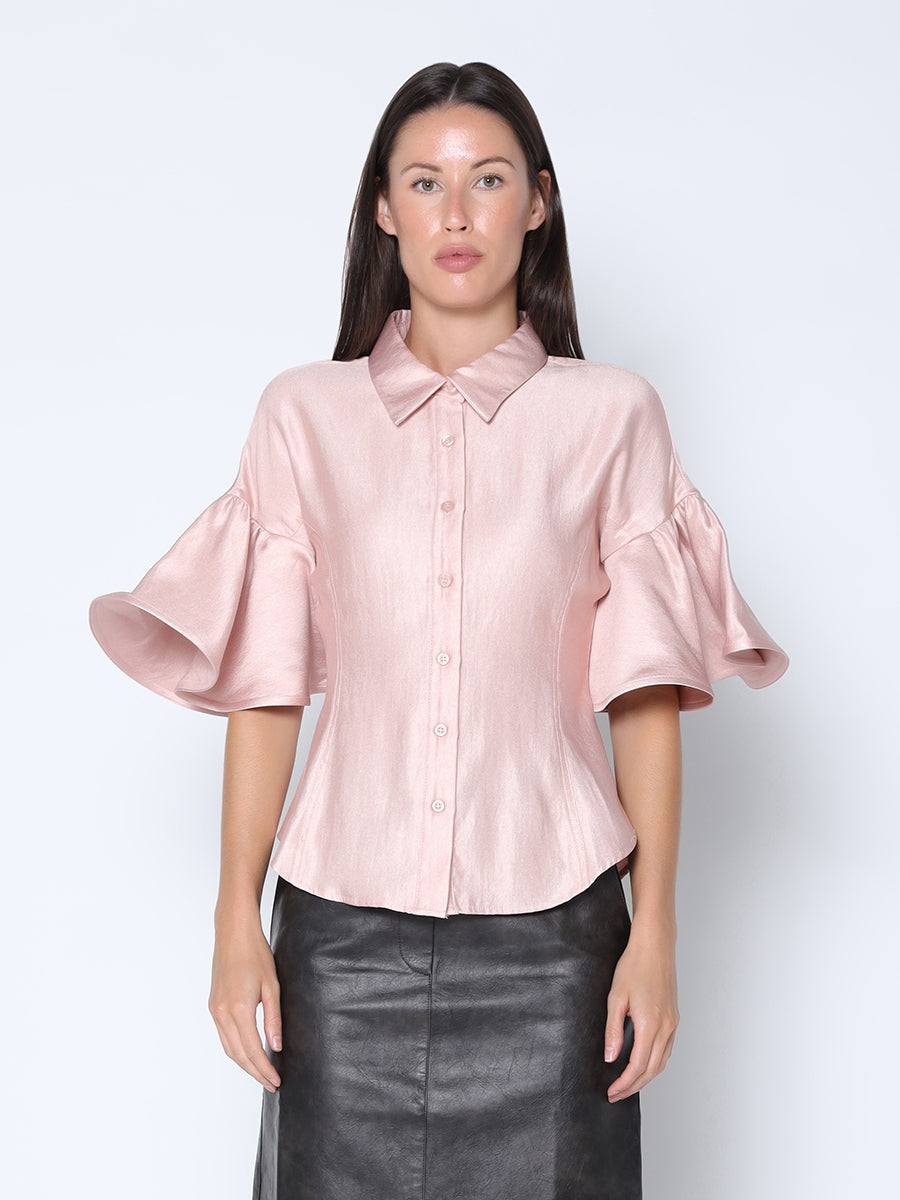 Short Circular Flounce Sleeve Shirt