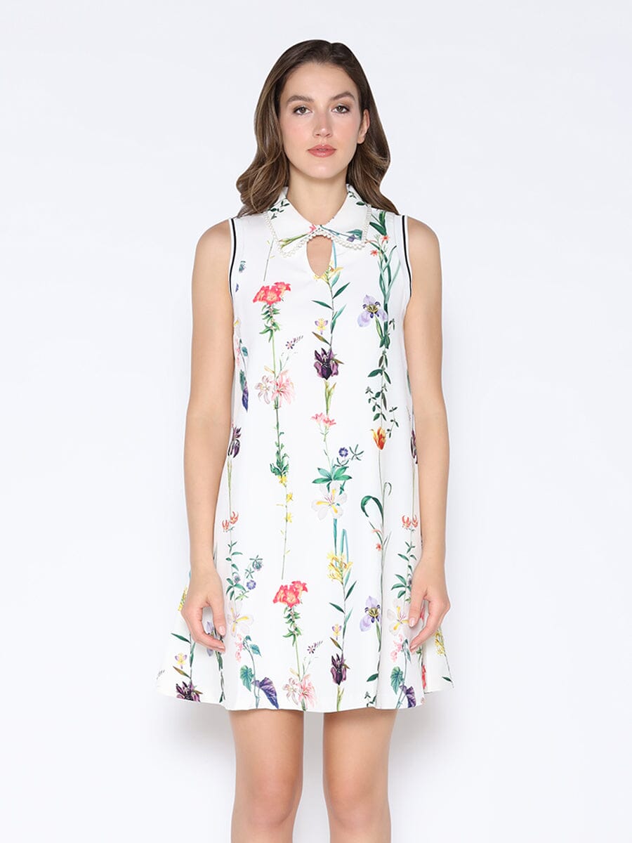 A-Line Mid-Length Dress with Flower Printing DRESS Gracia Fashion WHITE S 