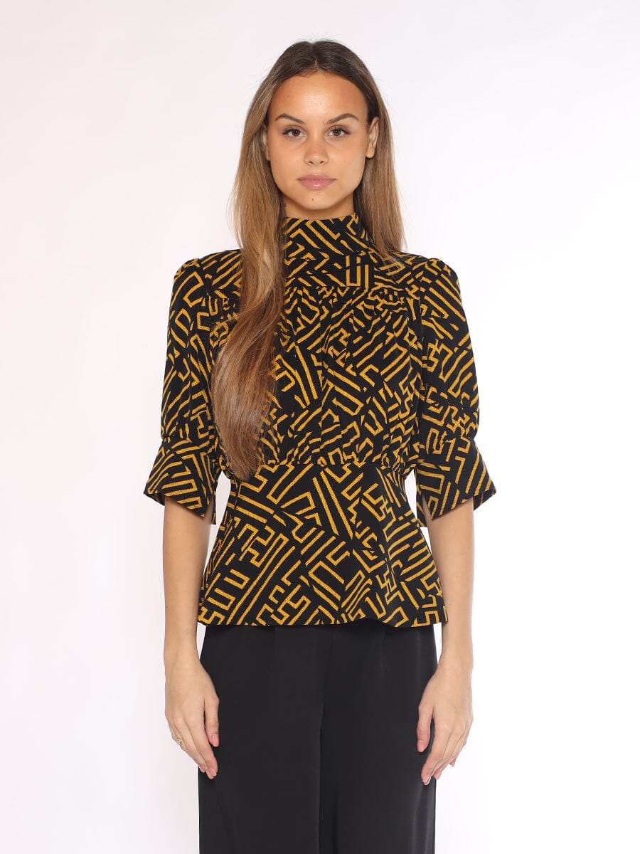 Black & Yellow Top with 3/4 Sleeves TOP Gracia Fashion BLACK/YELLOW S 