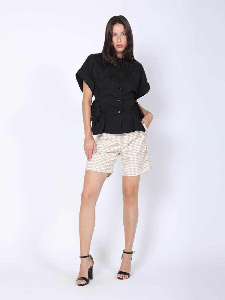 Bow Detailed Short Sleeve Shirt TOP Gracia Fashion BLACK S 