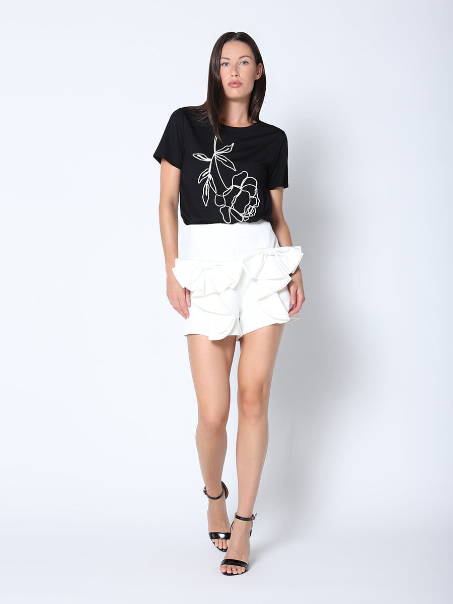 Bow Front Ruffle Short Pants PANTS Gracia Fashion WHITE S 