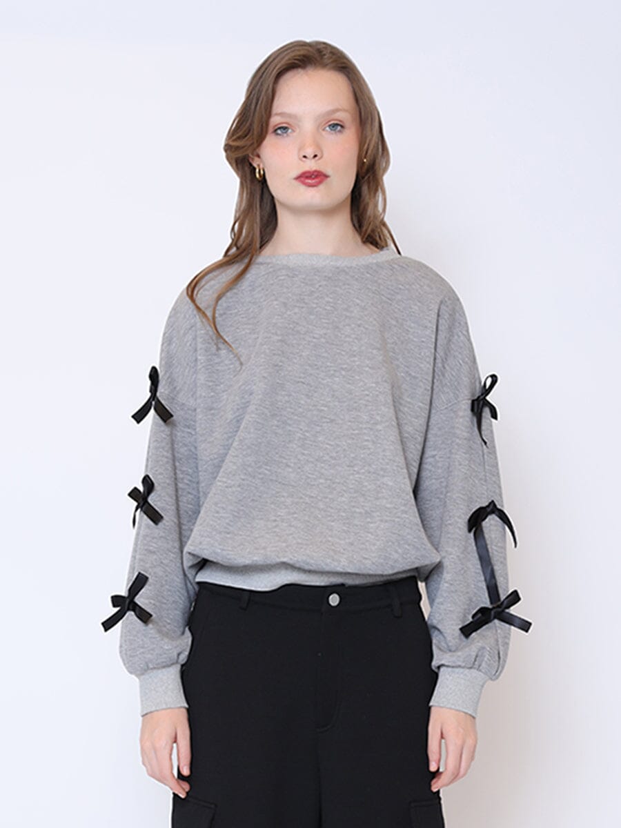 Bow Sleeve Sweatshirt TOP Gracia Fashion GREY S 