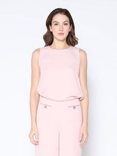 Chain Embellished Neckline Sleeveless Top TOP Gracia Fashion PINK S 