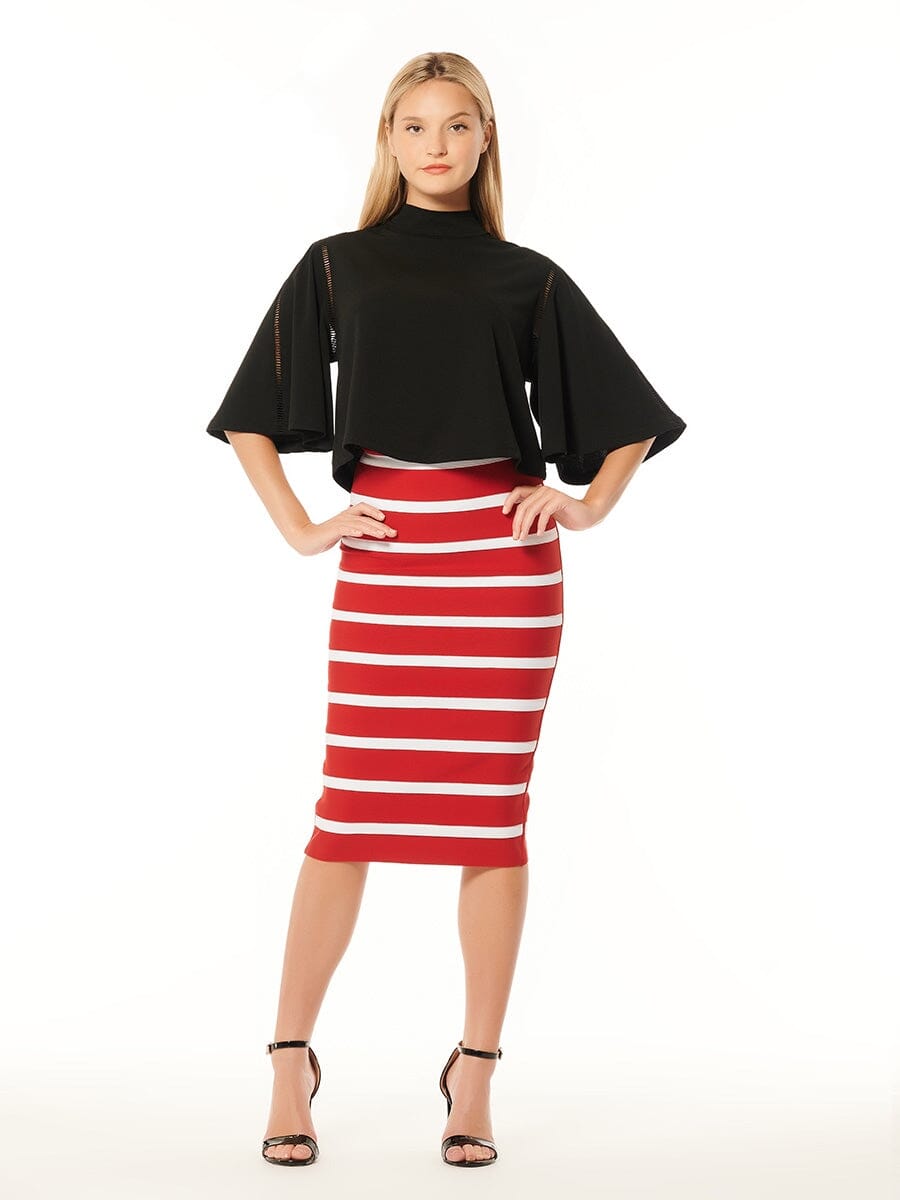 Contrast Color Striped Midi Bandage Bodycon Skirt SKIRT Gracia Fashion RED/WHITE S 