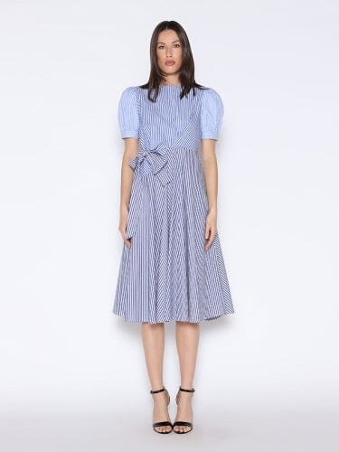 Contrast Stripe Front Side Tie Short Sleeve Dress DRESS Gracia Fashion BLUE S 