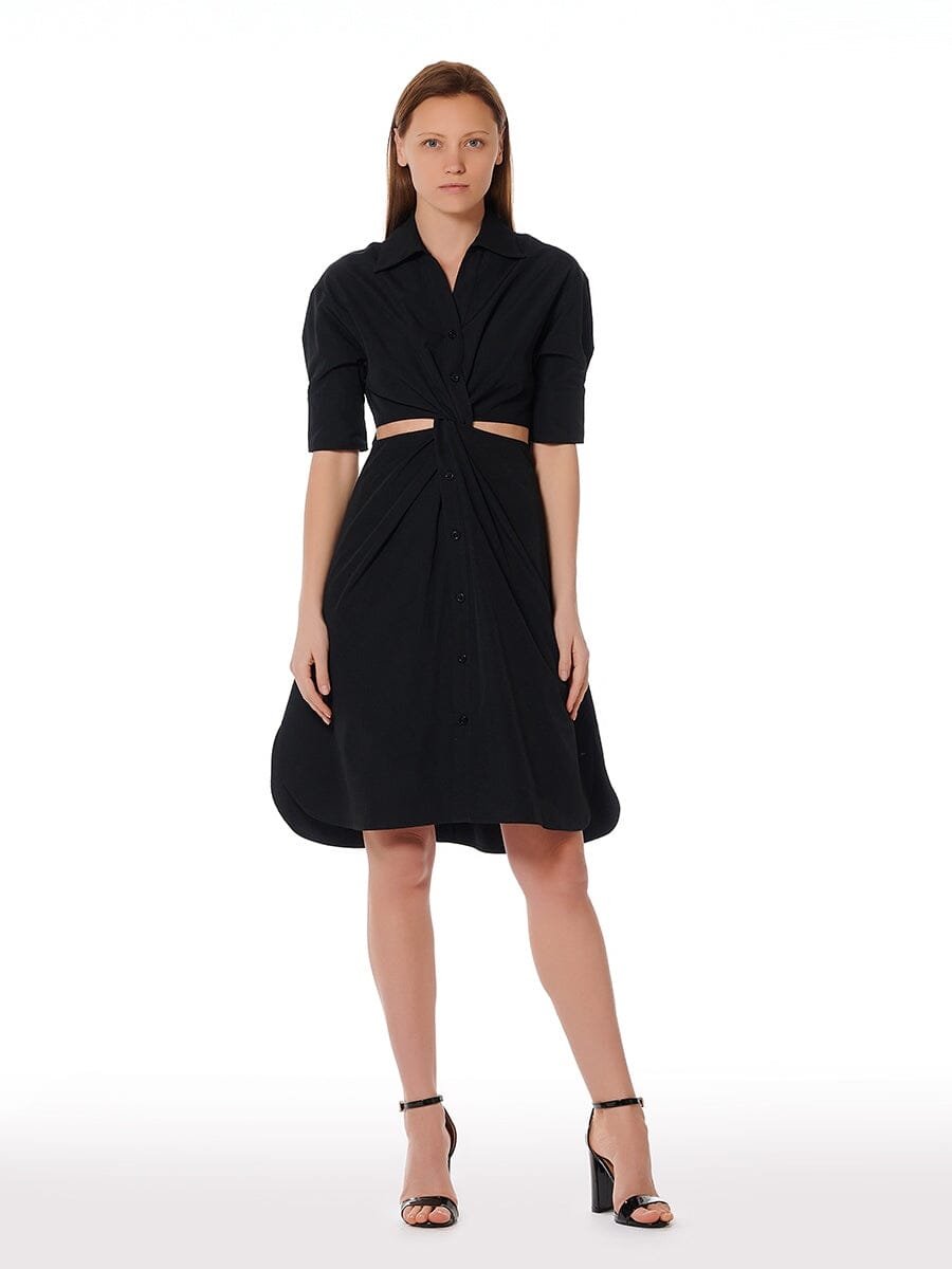 Cut Out Button Down Twist Knot Dress DRESS Gracia Fashion BLACK S 