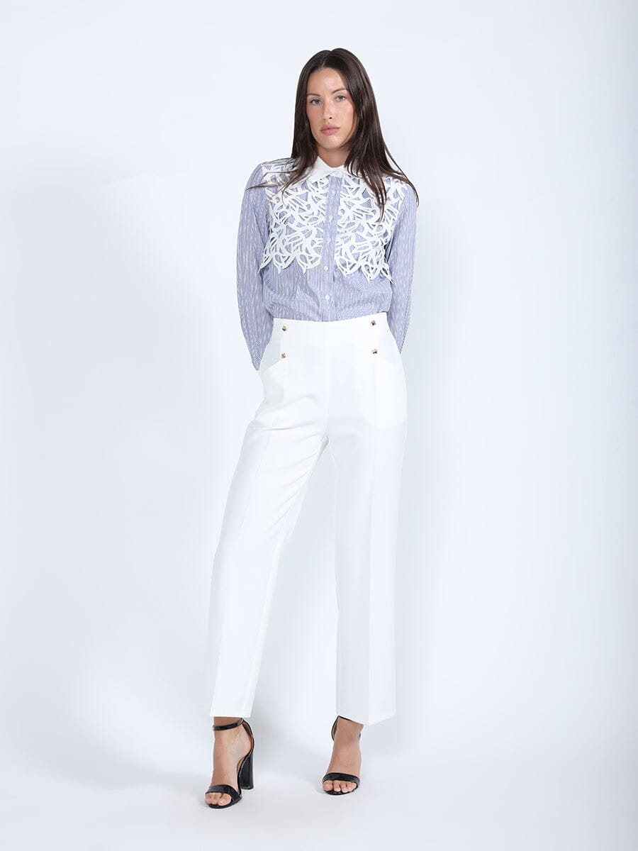 Double Front Button Slacks PANTS Gracia Fashion WHITE S 