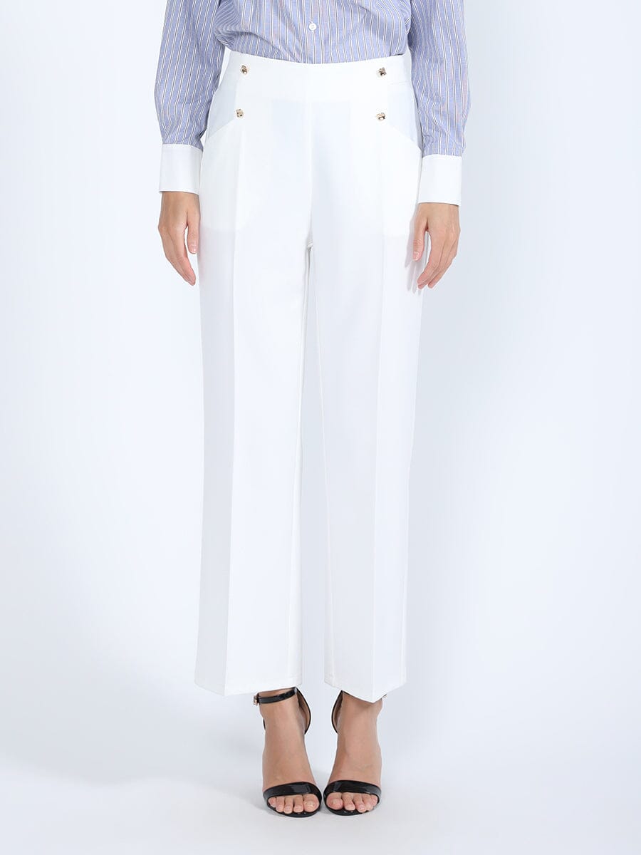 Double Front Button Slacks PANTS Gracia Fashion WHITE S 