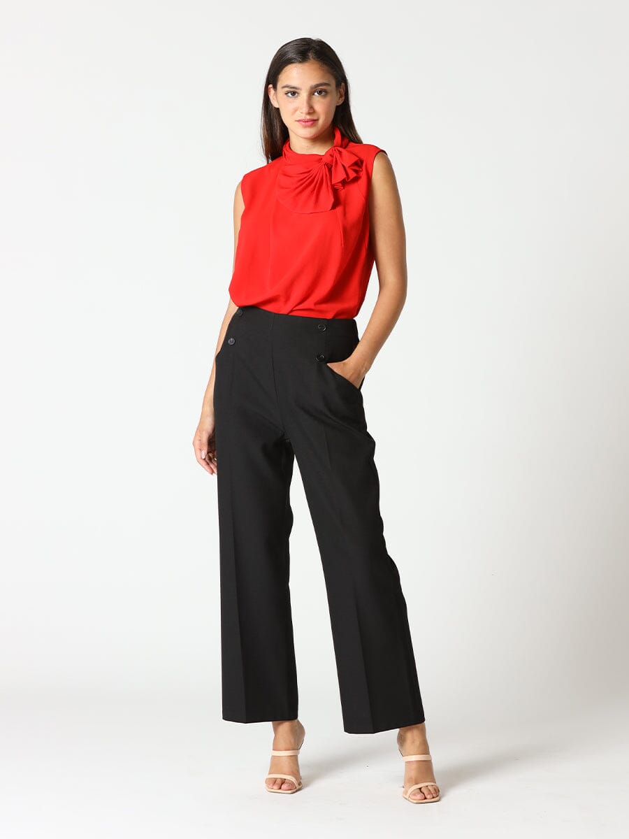 Double Front Button Straight-Fit Trousers PANTS Gracia Fashion BLACK S 