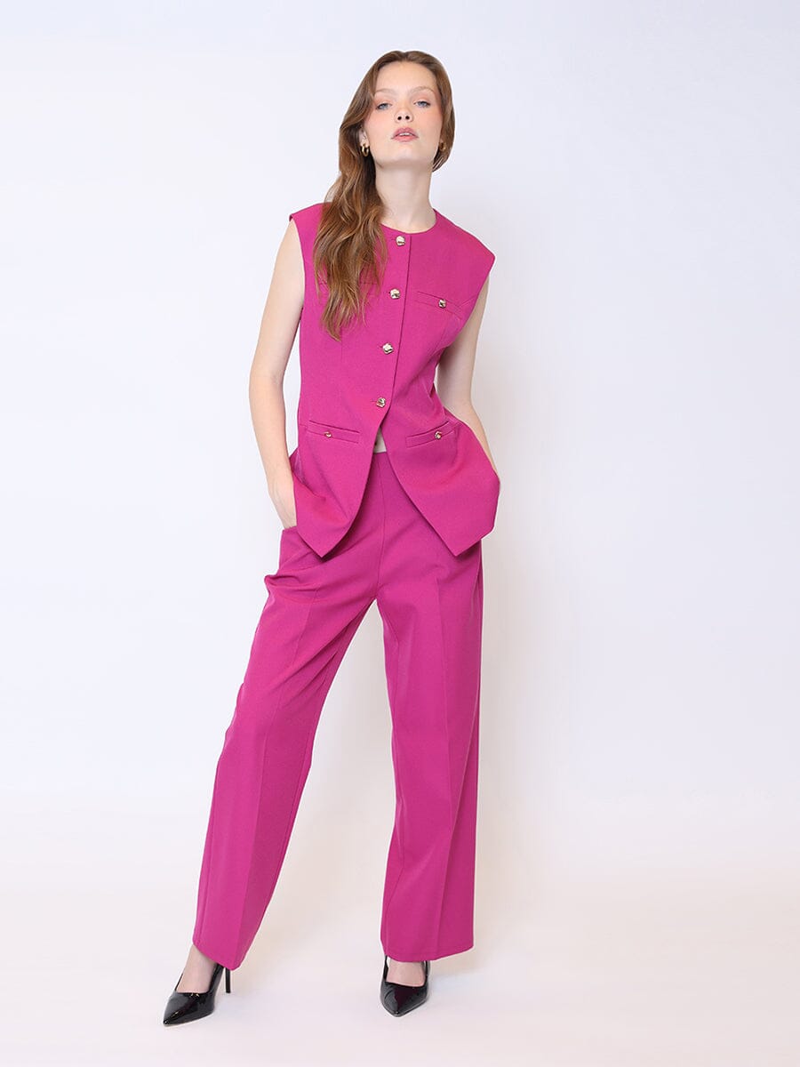 Double Front Button Straight-Fit Trousers SET Gracia Fashion FUSHIA S 