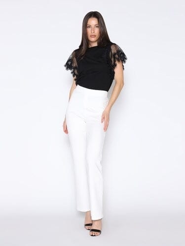 Elastic Waist Wide Leg Stretch Pants PANTS Gracia Fashion WHITE S 