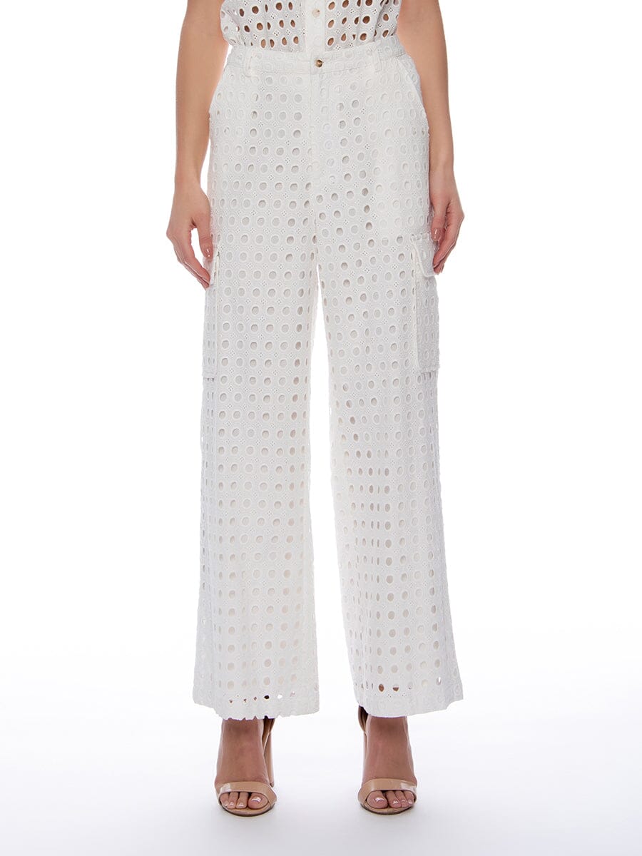 Eyelet Embroidered Cargo Wide-Leg Pants PANTS Gracia Fashion WHITE S 