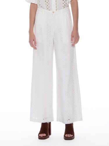 Eyelet Embroidered Wide-Leg Pants PANTS Gracia Fashion WHITE S 