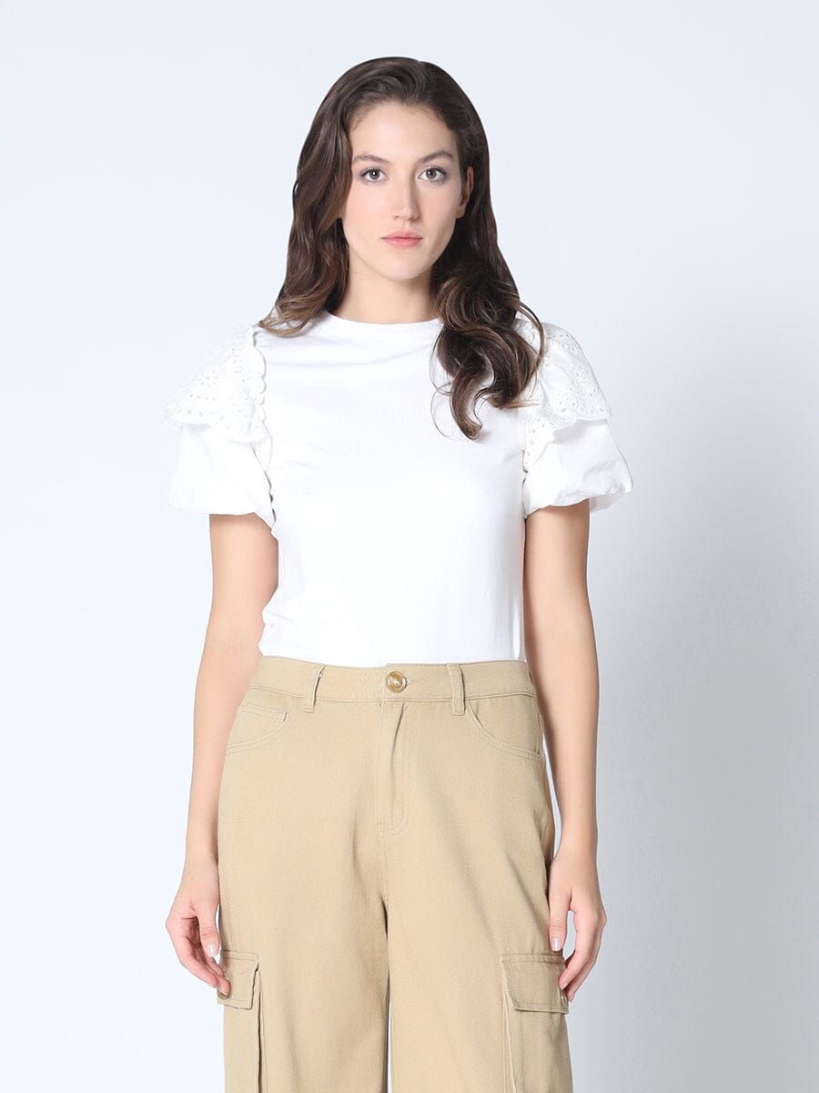 Popular Gracia White Open Shoulder Flutter Top Small