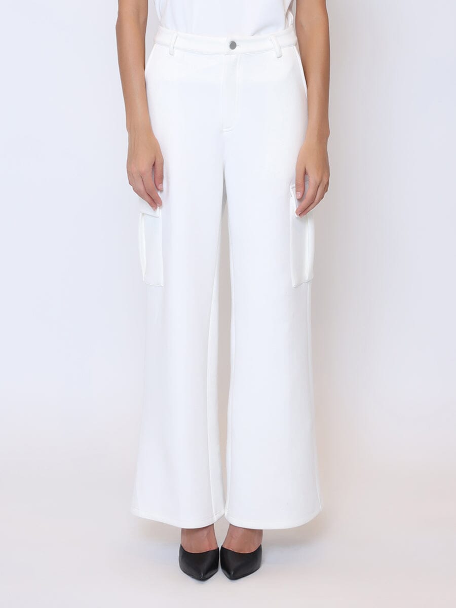 Flap Pocket Wide Leg Sweat Pants SET Gracia Fashion WHITE S 