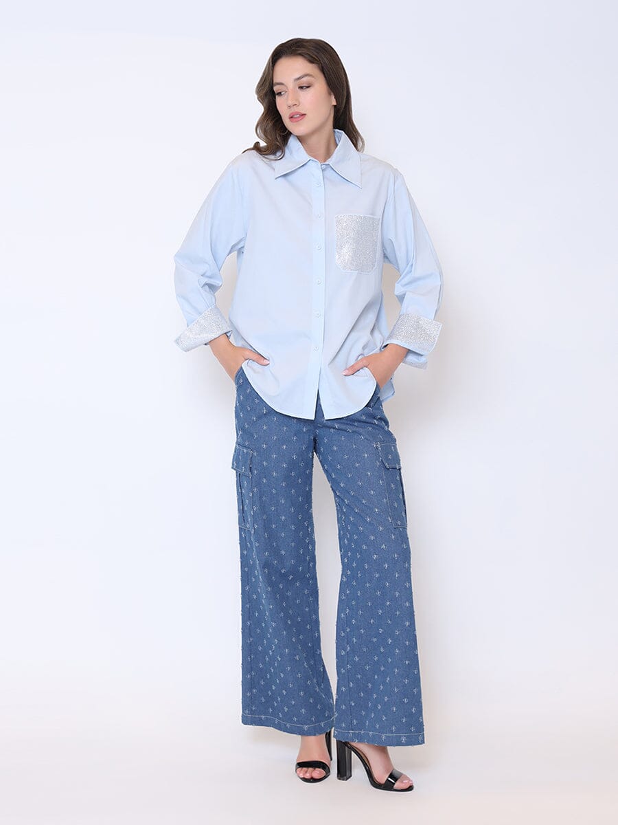 Flap Pockets Cargo Denim Pants PANTS Gracia Fashion DENIM S 