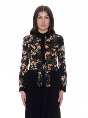 Floral Long Sleeved Solid Peplum Pleated Top TOP Gracia Fashion BLACK S 