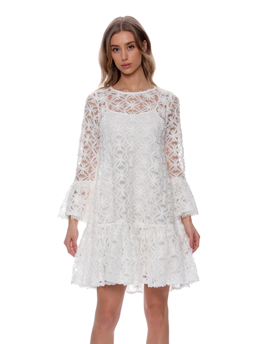 Floral Pattern Sheer Midi Dress DRESS Gracia Fashion WHITE S 