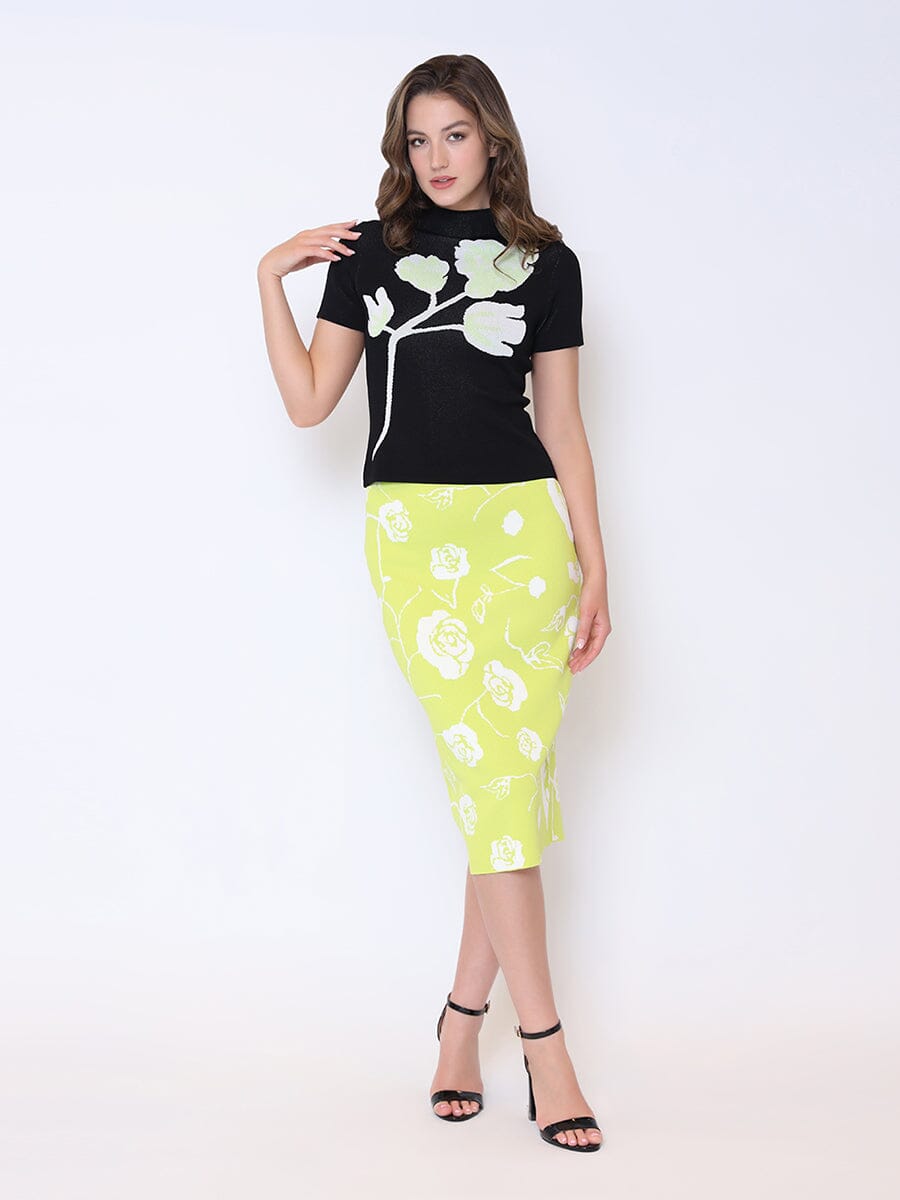 Floral Print Bodycon Knit Skirt SKIRT Gracia Fashion NEON S 