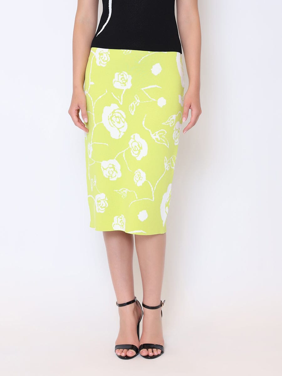 Floral Print Bodycon Knit Skirt SKIRT Gracia Fashion NEON S 