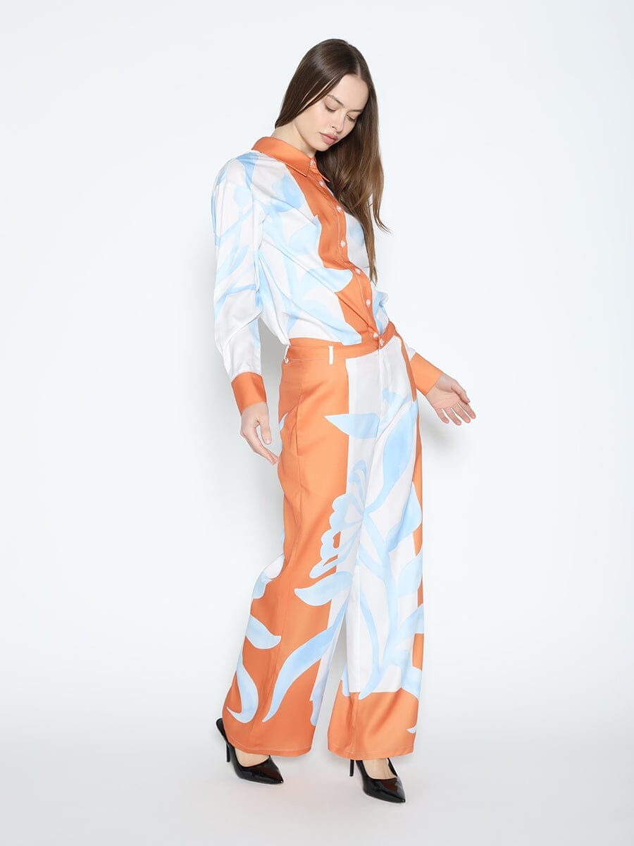 Floral Print Long Sleeve Pajama Set Shirt TOP Gracia Fashion WHITE S 
