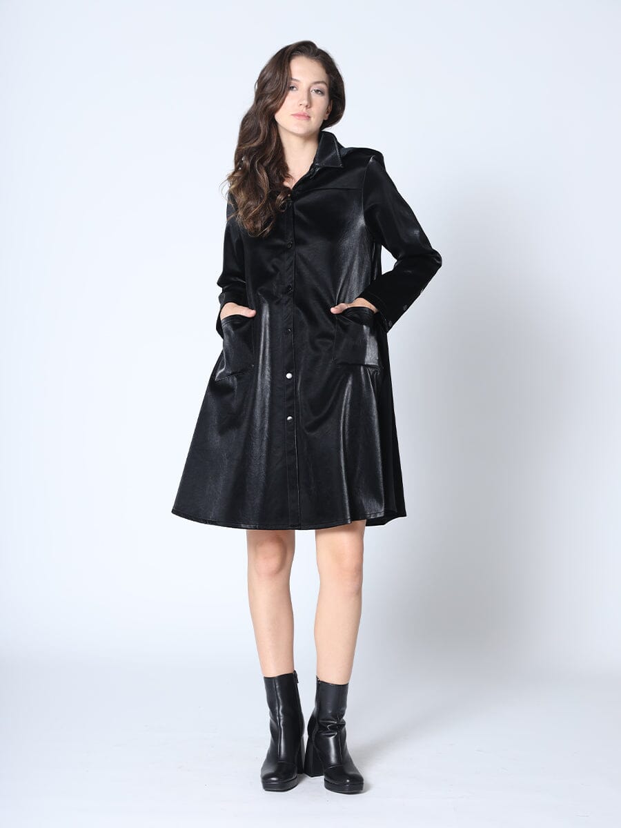 Glossy Rain Coat with Belt JACKET Gracia Fashion BLACK S 