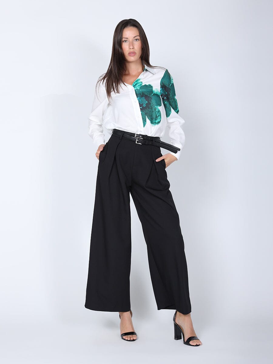 High Waist Pleated Wide Leg Pants PANTS Gracia Fashion BLACK S 