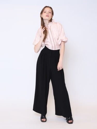 High Waist Wide Leg Pants PANTS Gracia Fashion BLACK S 