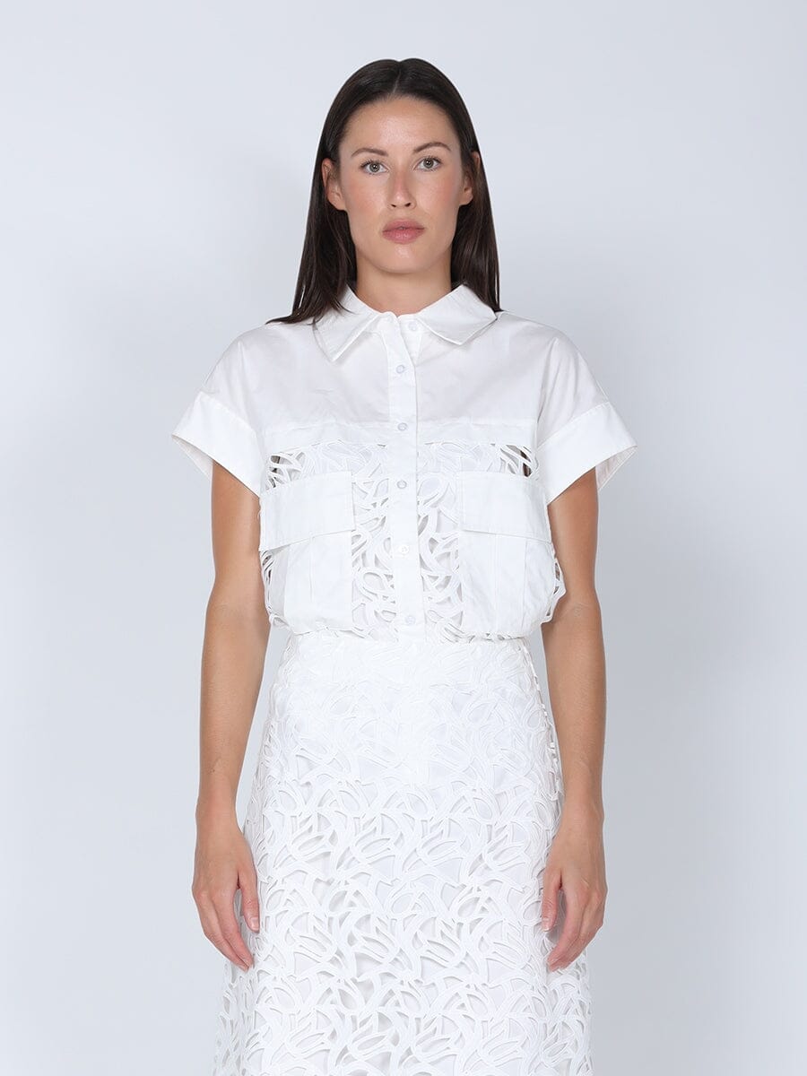 Hollow-Out Lace Embroidered Front Pocket Top TOP Gracia Fashion WHITE S 