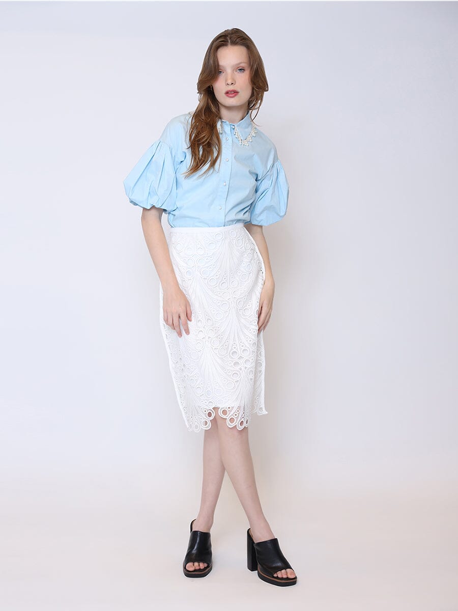 Hollow-Out Lace Embroidered Midi Skirt SKIRT Gracia Fashion WHITE S 