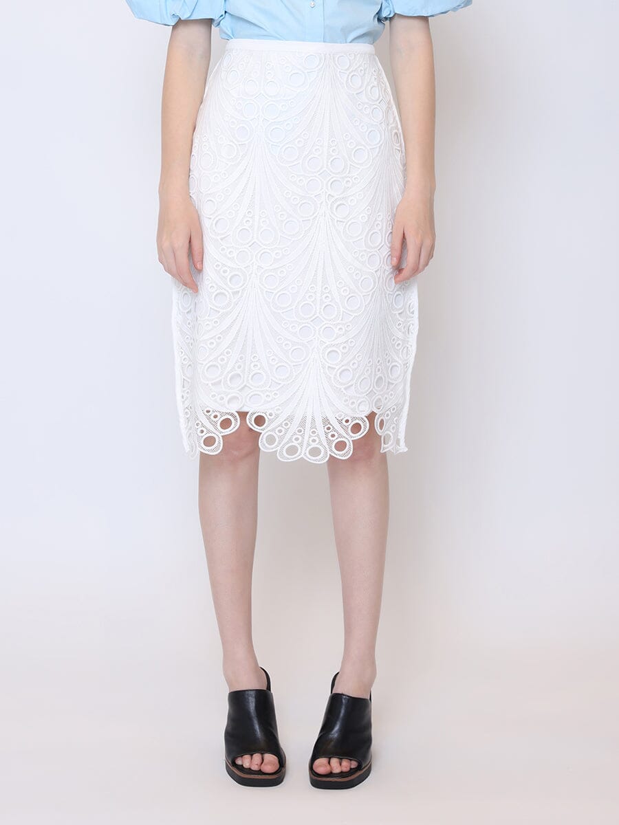 Hollow-Out Lace Embroidered Midi Skirt SKIRT Gracia Fashion WHITE S 