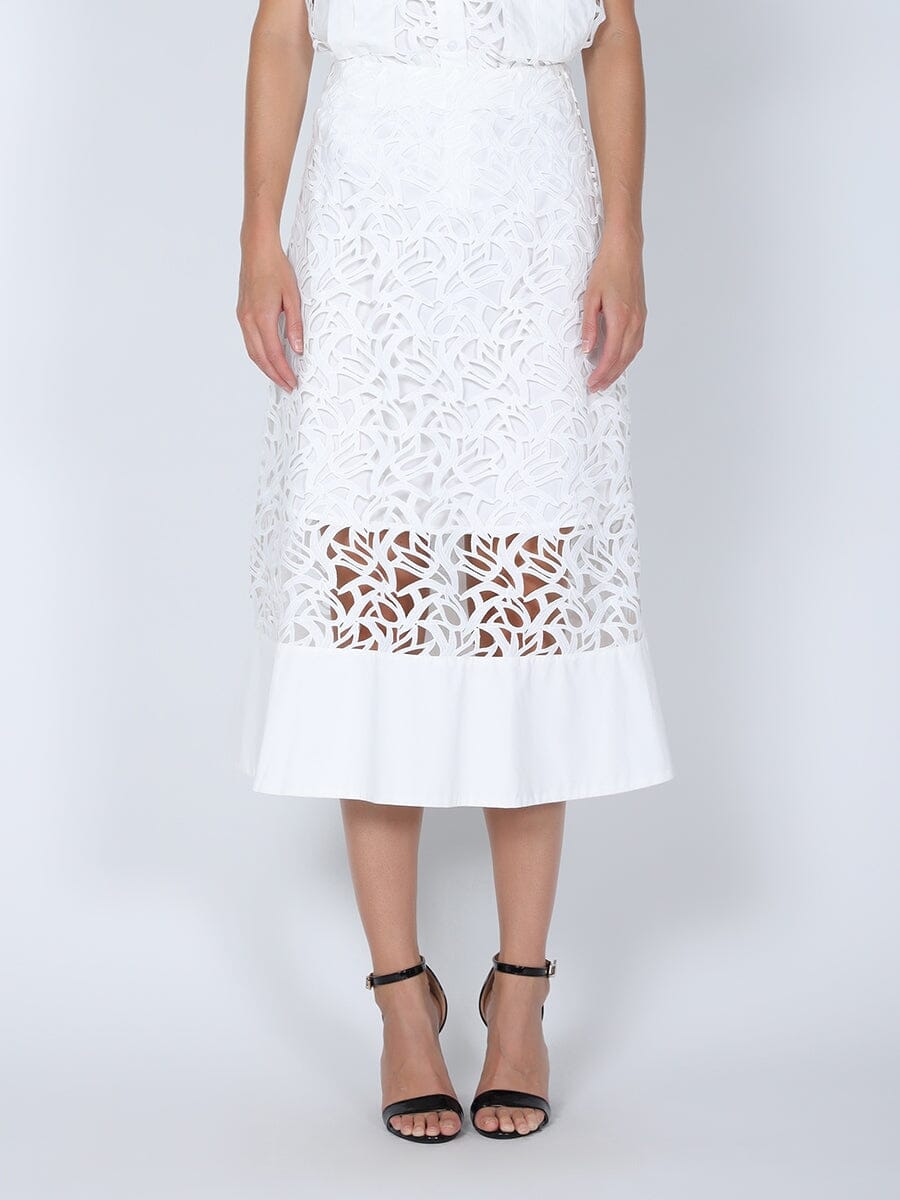 Hollow-Out Lace Embroidered Skirt SKIRT Gracia Fashion WHITE S 