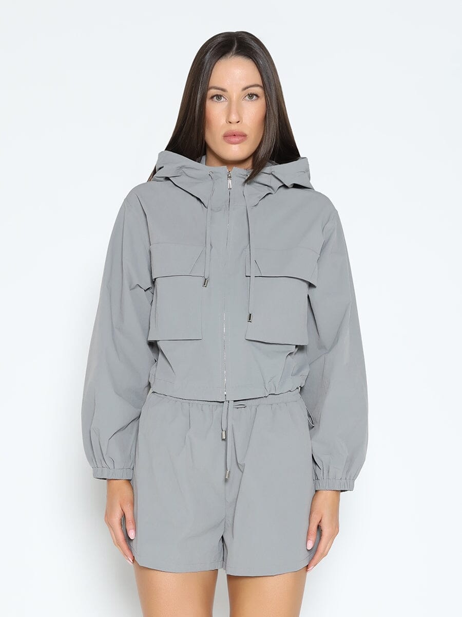 Hooded Zip-up Cropped Jacket JACKET Gracia Fashion GREY S 