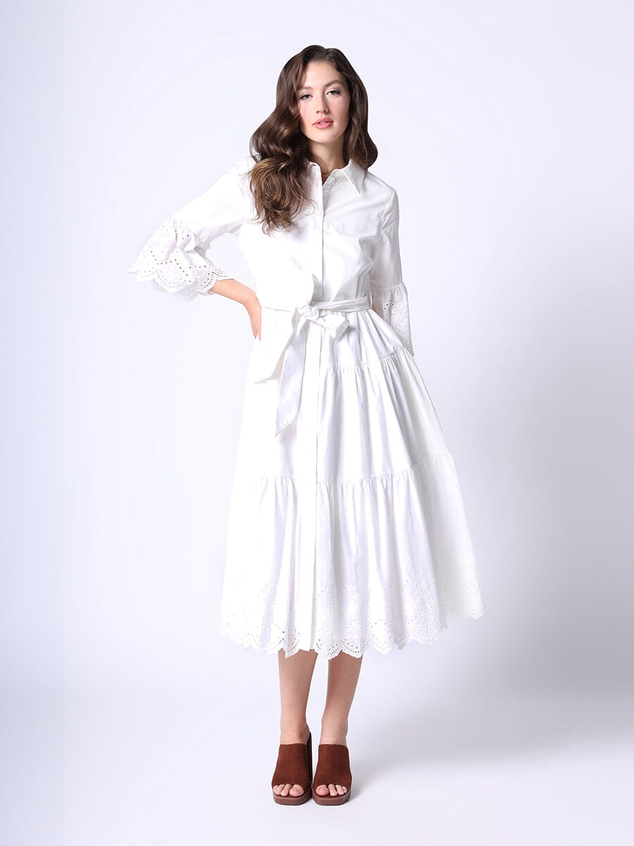 Layer Ruffle Skirt Shirt Dress with Waist Ribbon DRESS Gracia Fashion 