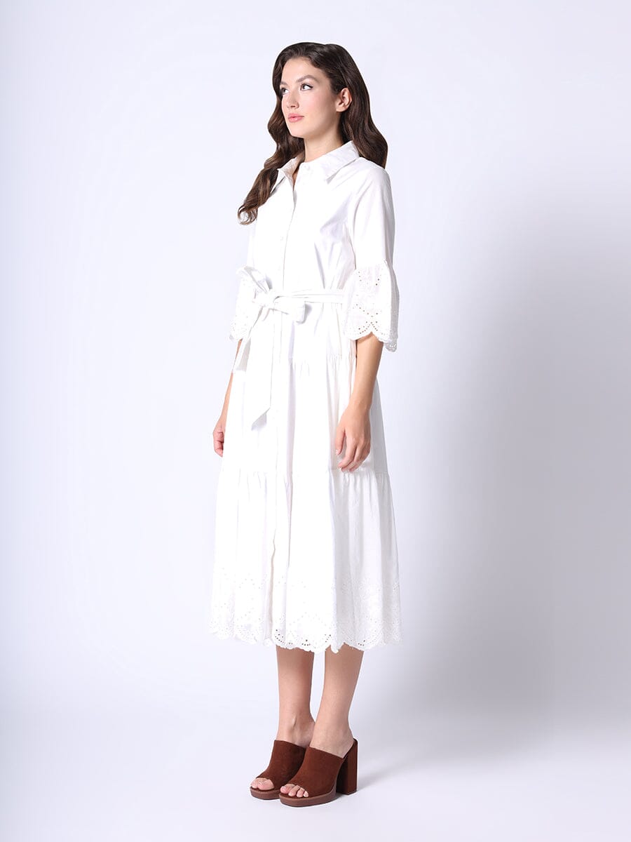 Layer Ruffle Skirt Shirt Dress with Waist Ribbon DRESS Gracia Fashion 