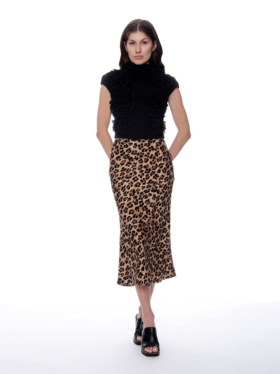 Leopard Print Satin Fishtail Midi Skirt SKIRT Gracia Fashion BROWN S 