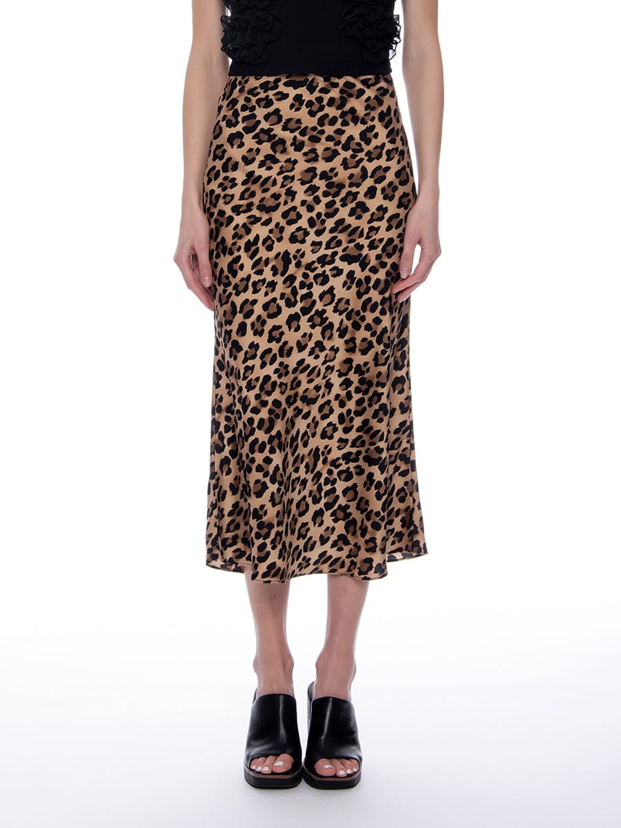 Leopard Print Satin Fishtail Midi Skirt SKIRT Gracia Fashion BROWN S 