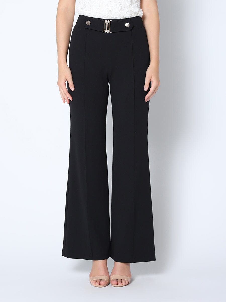 Long Pants with Front Belt Detail PANTS Gracia Fashion BLACK S 