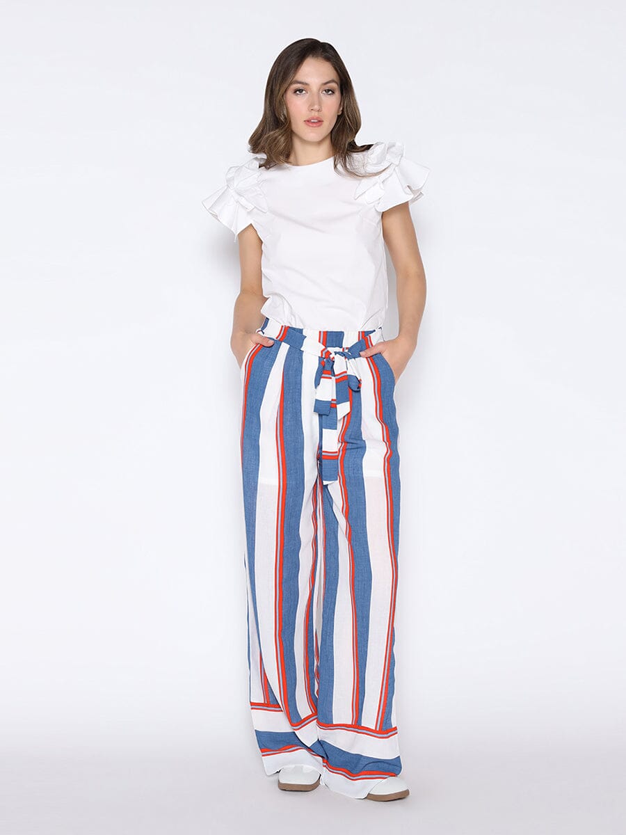 Multi-stripe printed wide pants PANTS Gracia Fashion BLUE/WHITE S 