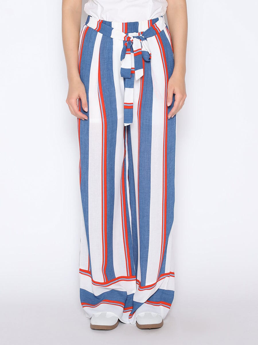 Multi-stripe printed wide pants PANTS Gracia Fashion BLUE/WHITE S 