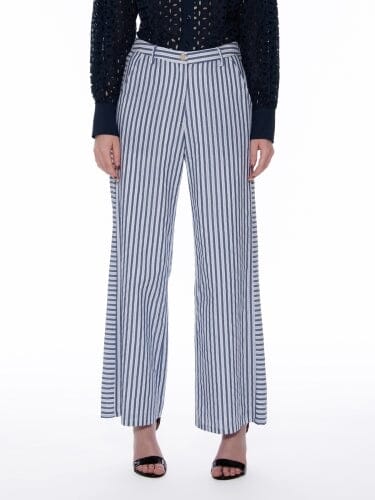 Natural Color Striped Print Comfy Pants PANTS Gracia Fashion BLUE S 