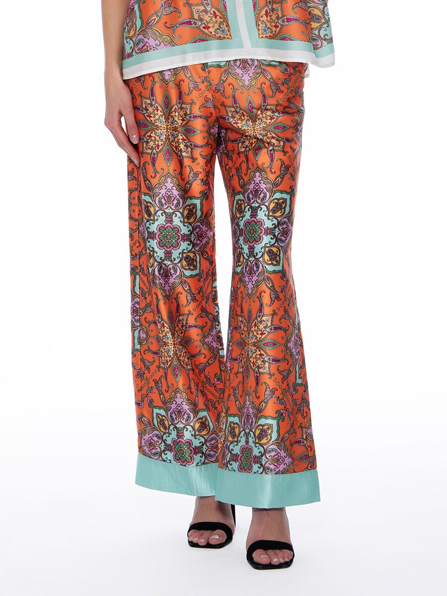 Paisley Print Wide Leg Pants PANTS Gracia Fashion ORANGE S 