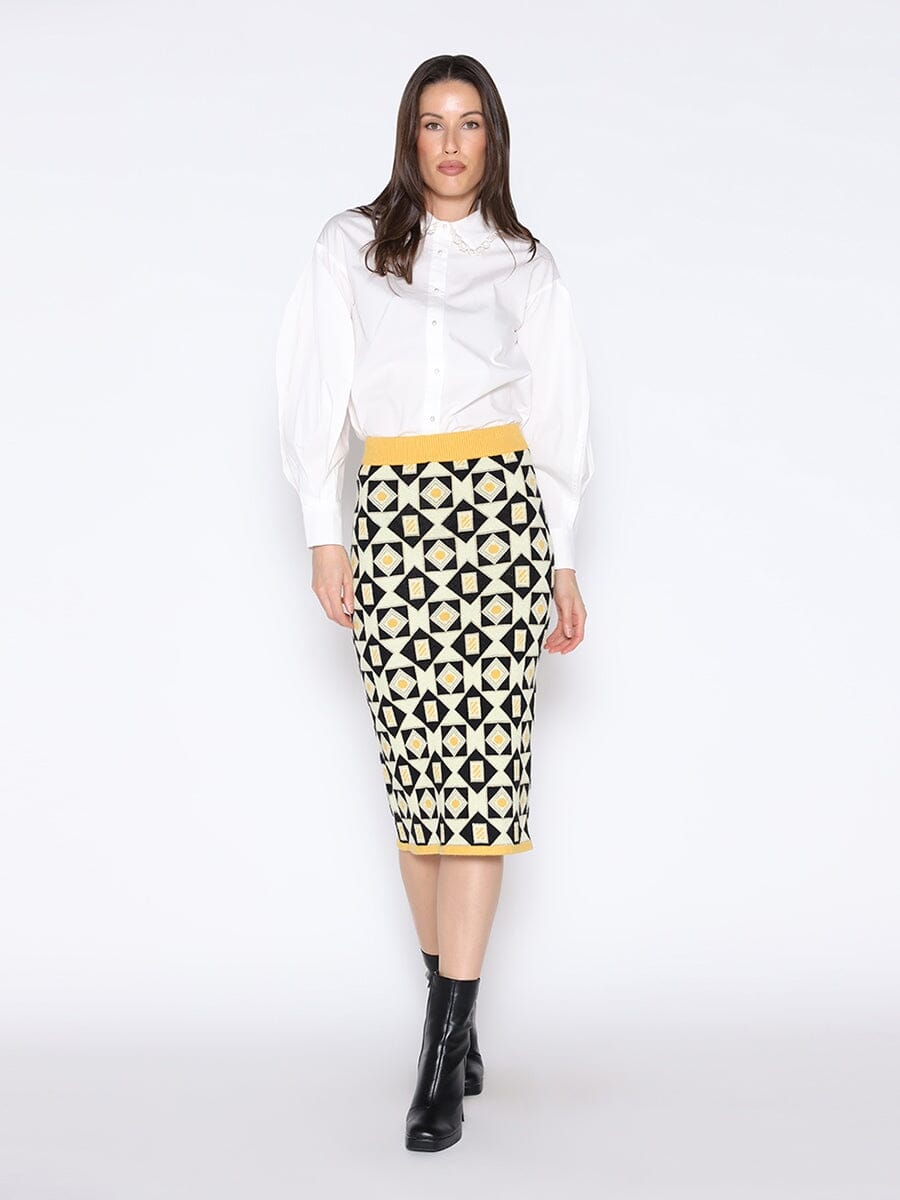 Patterned Wool Knitted Pencil Skirt SKIRT Gracia Fashion YELLOW S 